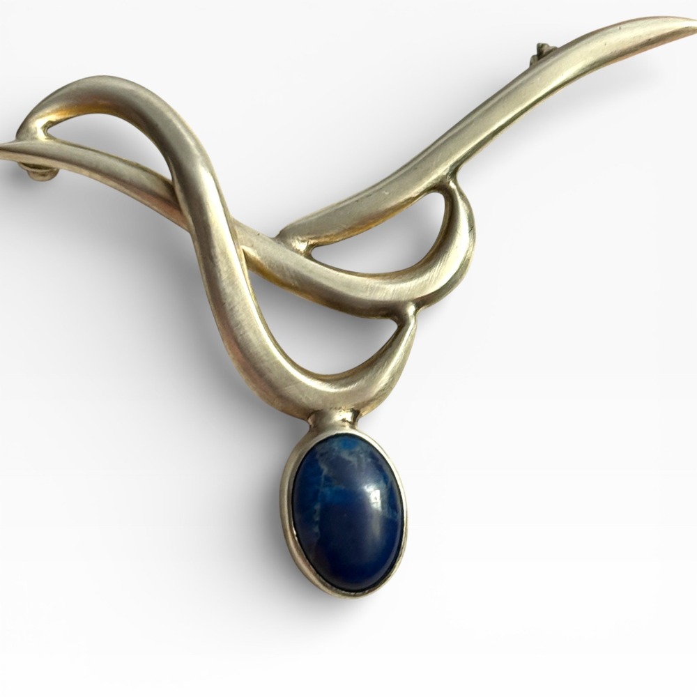 Vintage Sterling Silver‎ Modernist Abstract Brooch TC-153 Mexico 925 Sodalite